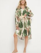 maja studio Rochie cămașă Verde Oversize din Viscoză cu Model Abstract Gonania