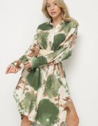 maja studio Rochie cămașă Verde Oversize din Viscoză cu Model Abstract Gonania