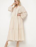 maja studio Rochie Cloche Bej din Viscoză cu Inserții de Dantelă Nalanieth