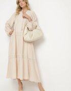 maja studio Rochie Cloche Bej din Viscoză cu Inserții de Dantelă Nalanieth