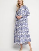 maja studio Rochie Cloș Albastră din Vâscoză cu Model Ornamental Gonavina