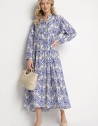 maja studio Rochie Cloș Albastră din Vâscoză cu Model Ornamental Gonavina
