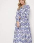maja studio Rochie Cloș Albastră din Vâscoză cu Model Ornamental Gonavina