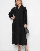 maja studio Rochie Cloș Neagră din Viscoză cu Inserții din Dantelă Nalanieth