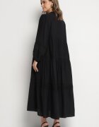 maja studio Rochie Cloș Neagră din Viscoză cu Inserții din Dantelă Nalanieth