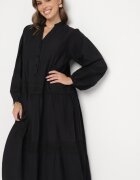maja studio Rochie Cloș Neagră din Viscoză cu Inserții din Dantelă Nalanieth