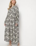 maja studio Rochie Cloș Neagră din Viscoză cu Model Ornamental Gonavina