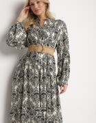 maja studio Rochie Cloș Neagră din Viscoză cu Model Ornamental Gonavina