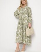 maja studio Rochie Cloș Verde din Viscoză cu Model Ornamental Gonavina