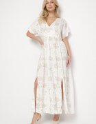 maja studio Rochie din viscoză Albă cu fir metalic și Broderie Nelvesia