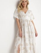 maja studio Rochie din viscoză Albă cu fir metalic și Broderie Nelvesia
