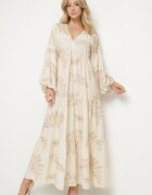 maja studio Rochie din viscoză bej evazată cu broderii metalice Fennala