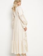 maja studio Rochie din viscoză bej evazată cu broderii metalice Fennala
