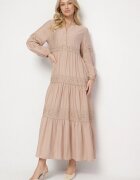 maja studio Rochie Evazată Bej închis din Viscoză Decorată cu Dantelă Gonireth