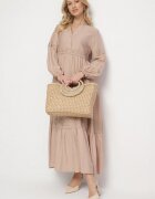 maja studio Rochie Evazată Bej închis din Viscoză Decorată cu Dantelă Gonireth