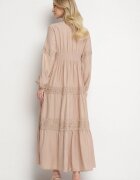 maja studio Rochie Evazată Bej închis din Viscoză Decorată cu Dantelă Gonireth