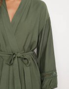 maja studio Rochie Kimono de Vâscoză Verde cu Buzunare și Inserții Ajurate Decorative Salanora