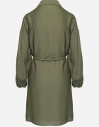 maja studio Rochie Kimono de Vâscoză Verde cu Buzunare și Inserții Ajurate Decorative Salanora