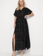 maja studio Rochie Neagră de Viscoză cu Fir Metalic și Broderie Nelvesia