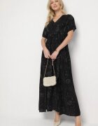 maja studio Rochie Neagră de Viscoză cu Fir Metalic și Broderie Nelvesia