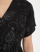 maja studio Rochie Neagră de Viscoză cu Fir Metalic și Broderie Nelvesia