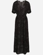 maja studio Rochie Neagră de Viscoză cu Fir Metalic și Broderie Nelvesia