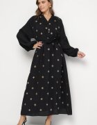 maja studio Rochie Neagră din Vâscoză cu Croi Oversize cu Broderie Decorativă Naleniel