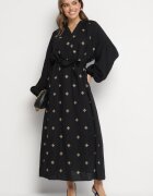 maja studio Rochie Neagră din Vâscoză cu Croi Oversize cu Broderie Decorativă Naleniel