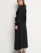 maja studio Rochie Neagră din Vâscoză cu Croi Oversize cu Broderie Decorativă Naleniel