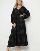 maja studio Rochie Neagră din Viscoză Cloș cu Broderii Metalice Fennala