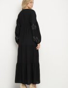 maja studio Rochie Neagră din Viscoză Cloș cu Broderii Metalice Fennala