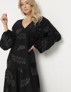 maja studio Rochie Neagră din Viscoză Cloș cu Broderii Metalice Fennala