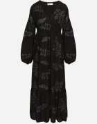 maja studio Rochie Neagră din Viscoză Cloș cu Broderii Metalice Fennala