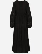 maja studio Rochie Neagră din Viscoză Cloș cu Broderii Metalice Fennala