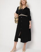 maja studio Rochie Neagră Tip cămașă cu In și Viscoză cu Mâneci Reglabile Melvezia