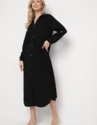 maja studio Rochie Neagră Tip cămașă cu In și Viscoză cu Mâneci Reglabile Melvezia
