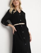 maja studio Rochie Neagră Tip cămașă cu In și Viscoză cu Mâneci Reglabile Melvezia