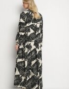 maja studio Rochie Neagră Viscoză Evazată cu Imprimeu Frunze Rivvesa