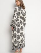 maja studio Rochie Neagră Viscoză Oversize cu Model Etnic cu Curea Legată Florseki