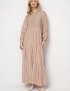 maja studio Rochie vâscoză bej Boho cu croială evazată cu elastic și dantelă Gonillea