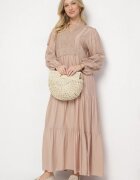 maja studio Rochie vâscoză bej Boho cu croială evazată cu elastic și dantelă Gonillea