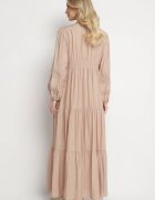 maja studio Rochie vâscoză bej Boho cu croială evazată cu elastic și dantelă Gonillea
