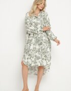 maja studio Rochie Verde din Viscoză Tip Cămașă cu Imprimeu Floral Varvesa