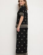 maja studio Set Negru din Viscoză Decorat cu Broderie Cămașă și Pantaloni Oversize Iffiselle