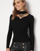  Maletă Negru cu Tricot Reiat și Decupaj Dessiva