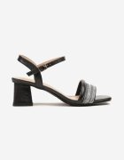 mannika Sandale Negre pe Toc Conic cu Barete Decorative Ndivaya