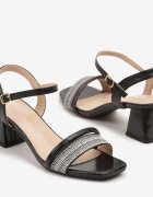 mannika Sandale Negre pe Toc Conic cu Barete Decorative Ndivaya
