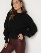 manosque Pulover Negru Guler semi-înalt cu Viscoză și Împletitură Decorativă pe Mâneci Sinovira