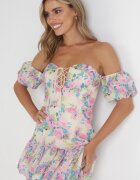 manosque Rochie Mini Bej deschisă cu mâneci căzute și șnur decorativ din bumbac Gabrisa