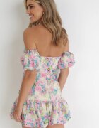 manosque Rochie Mini Bej deschisă cu mâneci căzute și șnur decorativ din bumbac Gabrisa